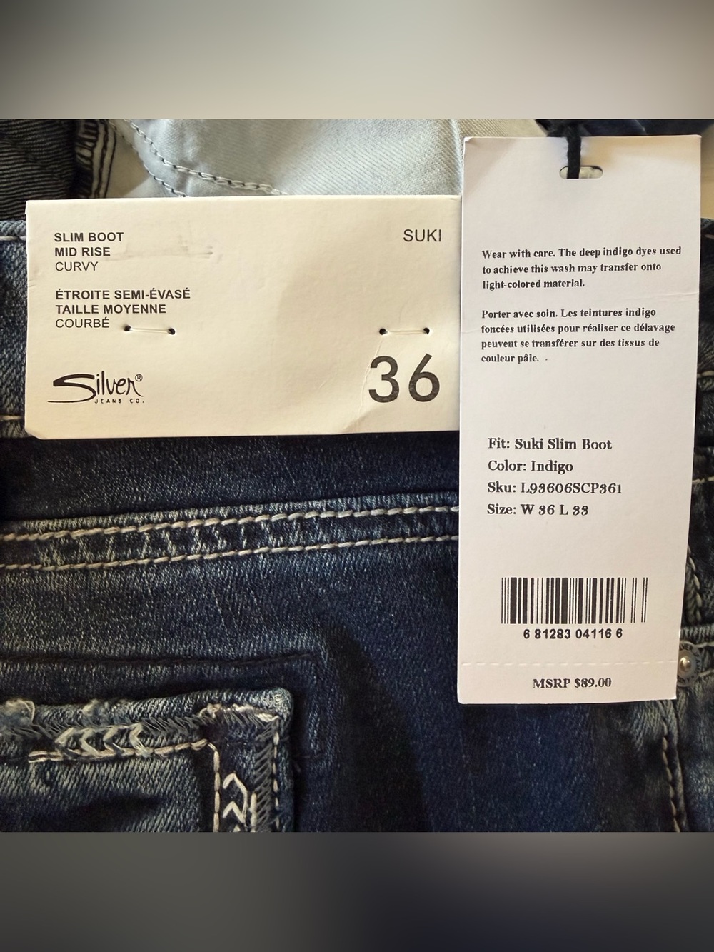 NWT Silver Jeans Suki Slim Boot Mid Rise Curvy Dark Wash Women’s Size W36/L33 - Picture 5 of 15